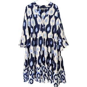 Ashley Stewart XXL Tiered Dress Bell Sleeve Ikat Print Career Business 2XL